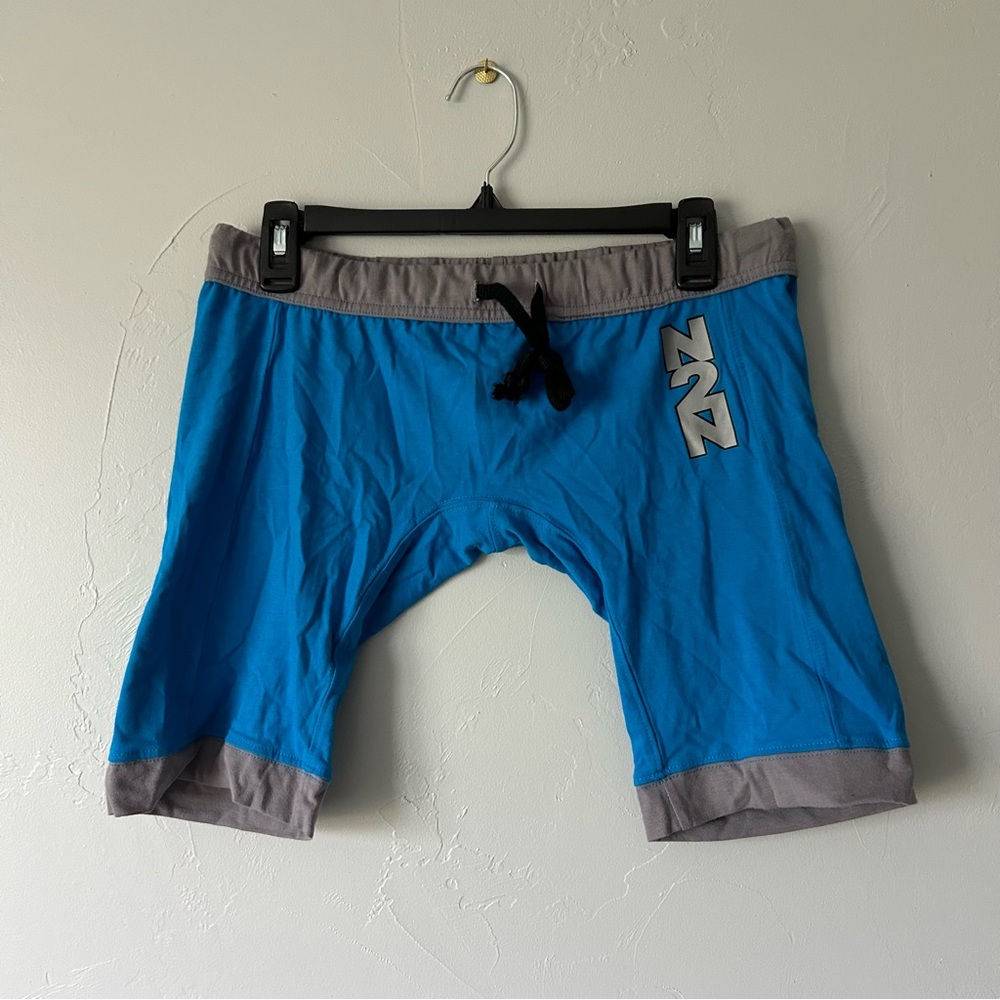 N2N Bodywear Blue Grey Logo Biker Boxer Shorts Large